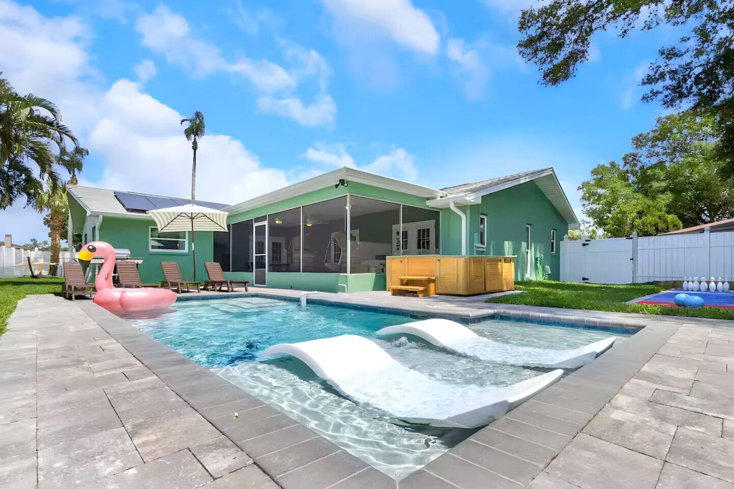 The Flamingo Oasis | Bowling, Heated Pool, Hot Tub | Endless Stays