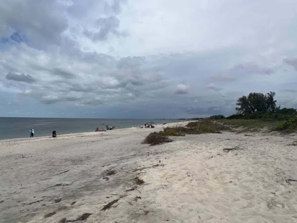 Turtle Beach Park on Siesta Key with calm water and pavilions