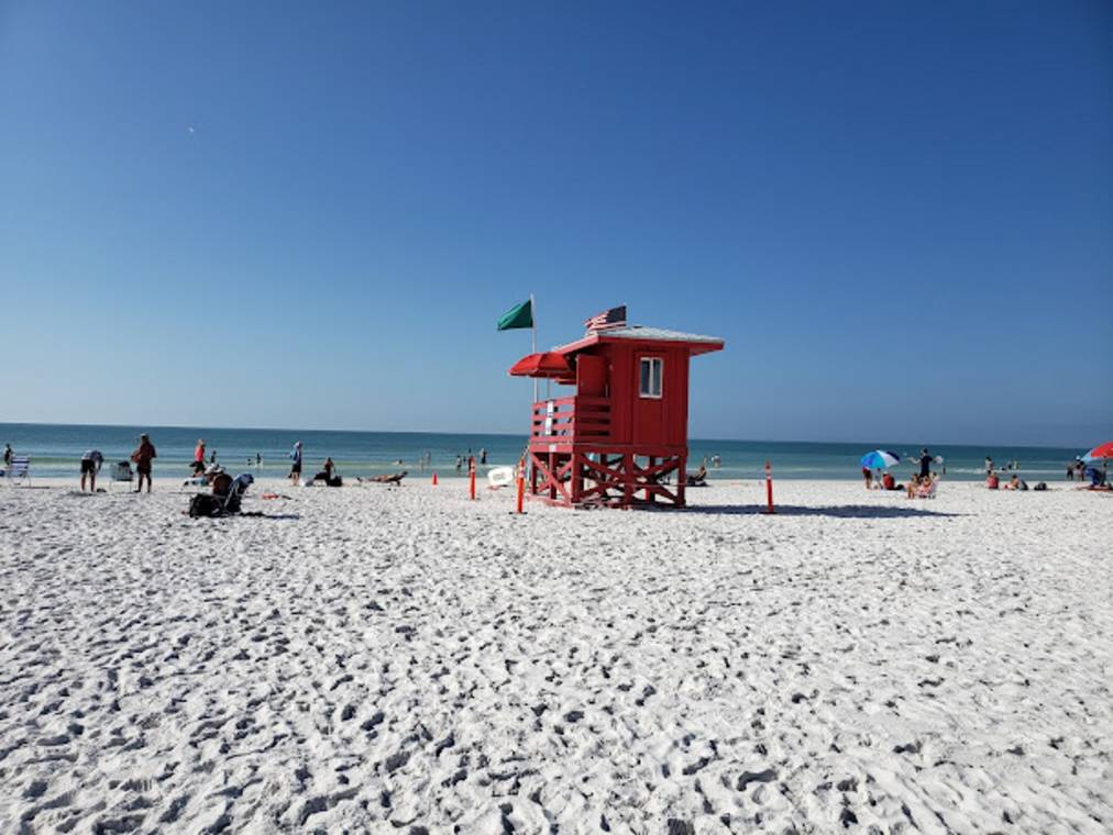 Siesta Beach with bright white quartz sand and turquoise Gulf water